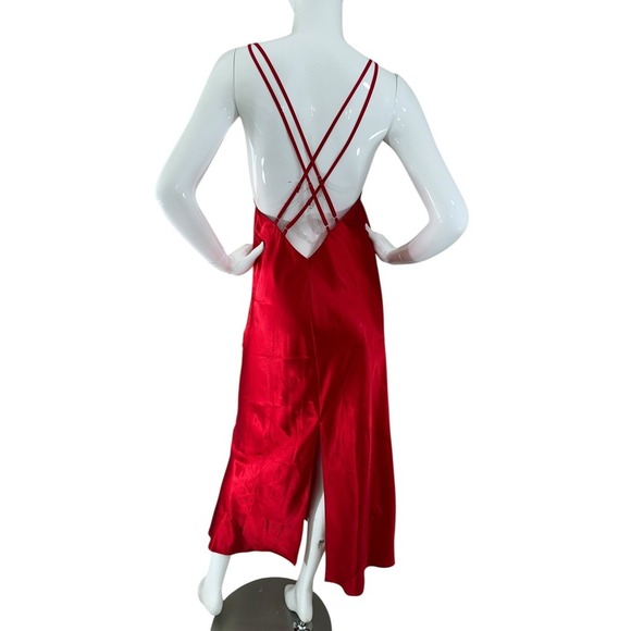 Frederick's of Hollywood Red Maxi Slip Dress Nightgown Spaghetti Strap - Small - Picture 7 of 13